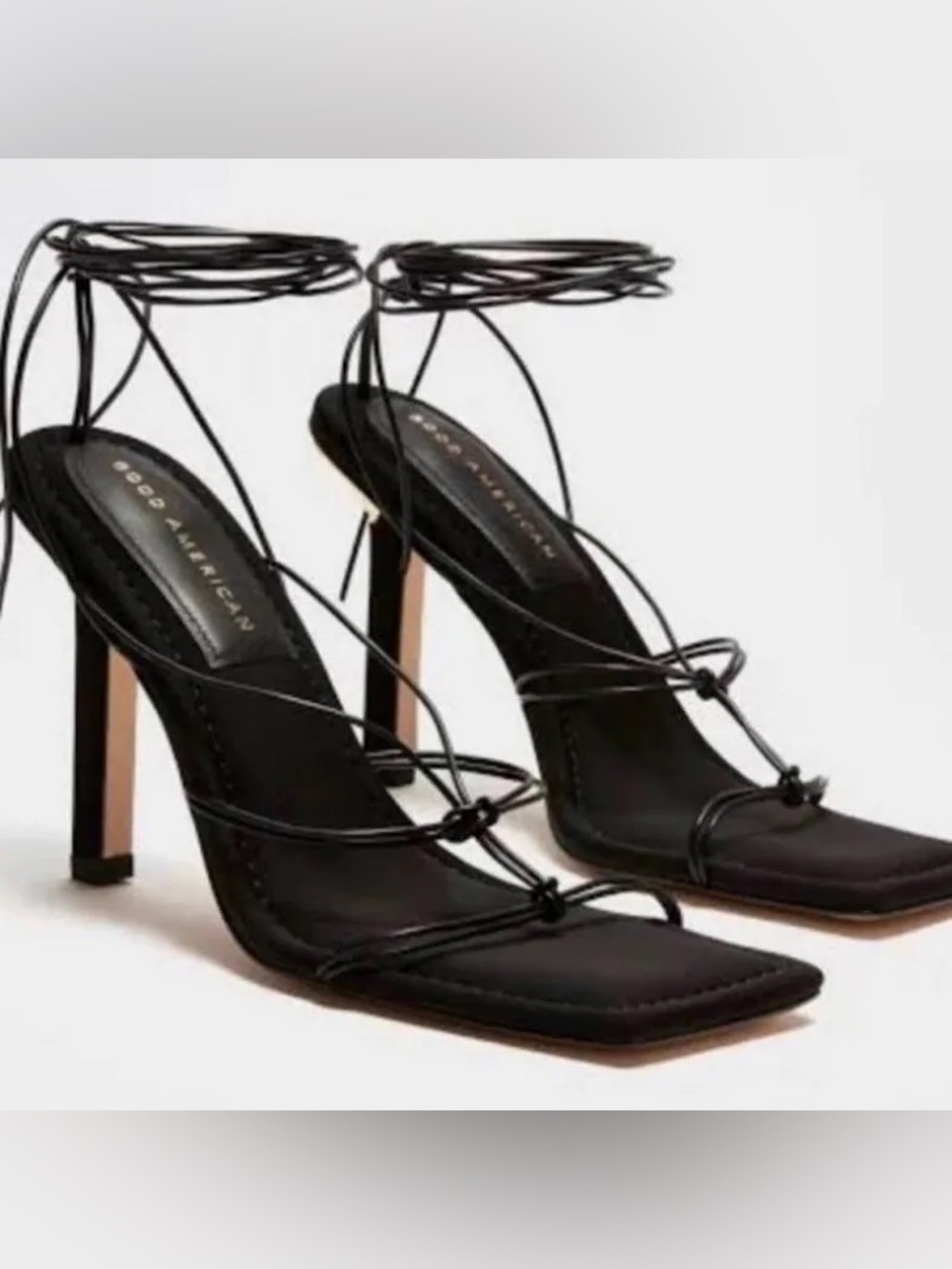 Good American Black Lace-Up Square Toe Stilettos